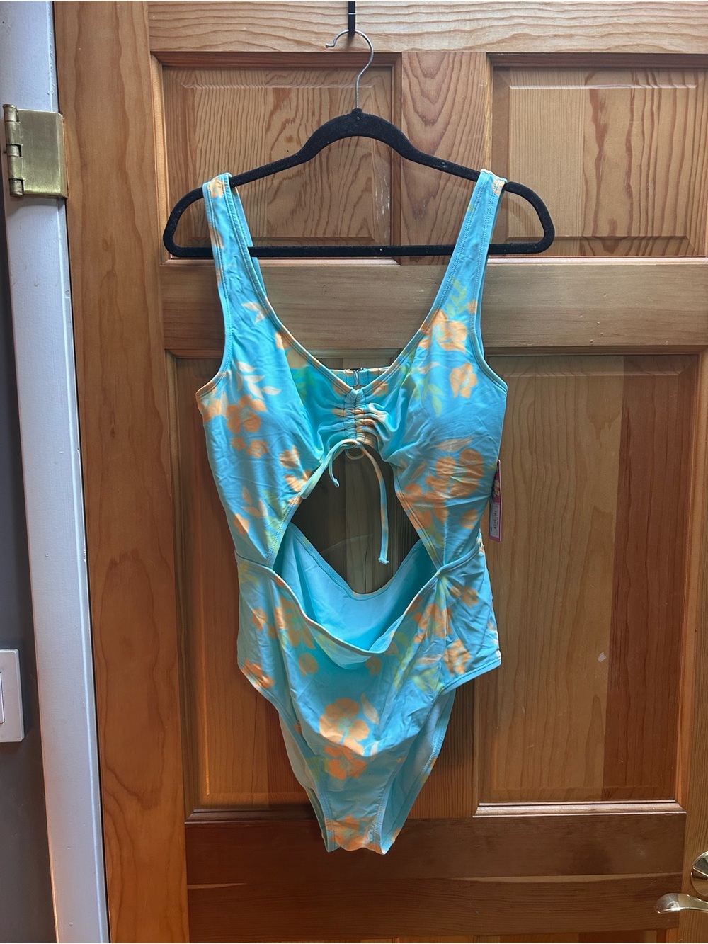 Kohl's Turquoise One-Piece Swimsuit with Orange Floral Print